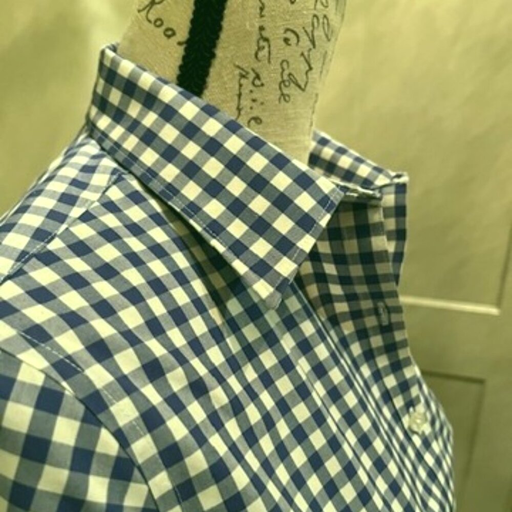 Lands' End No-Iron Supima Cotton Blouse–Blue&White Checked–Size 6 - Picture 3 of 8